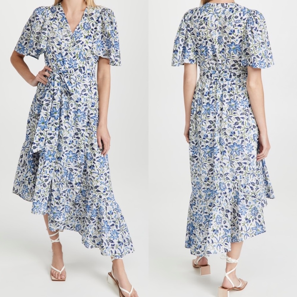 Mille NWT Helena Wrap Dress Blue Tiger Lily Preppy Vacation Resort Womens M